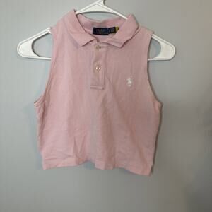 Polo Ralph Lauren Pink Sleeveless Polo Shirt Collared Cropped Womens Small